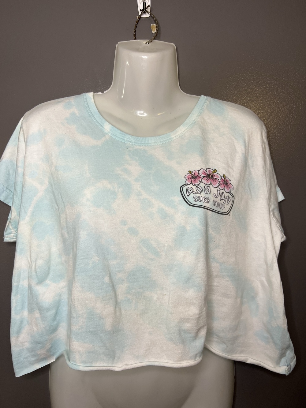 Ron Jon Surf Shop Shirt Womens L Blue 100% Cotton Cropped Tie Dye Surf Beach